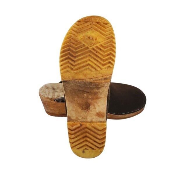 Sven Swedish Shearling Clogs Brown Suede Wood Sole Slip-On Mules 36 - Picture 4 of 10